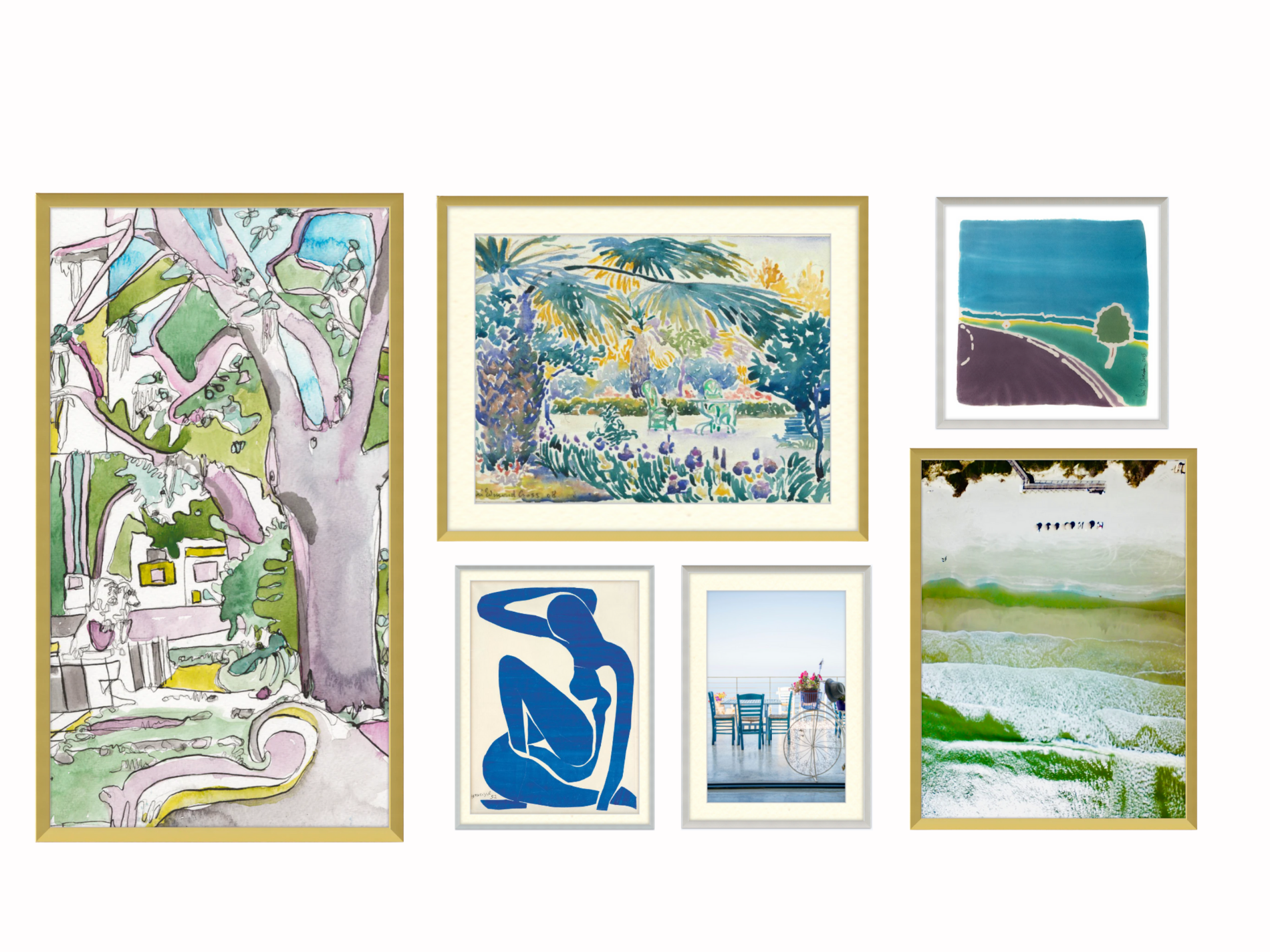 Modern Blue Escape, Gallery Wall set of 6