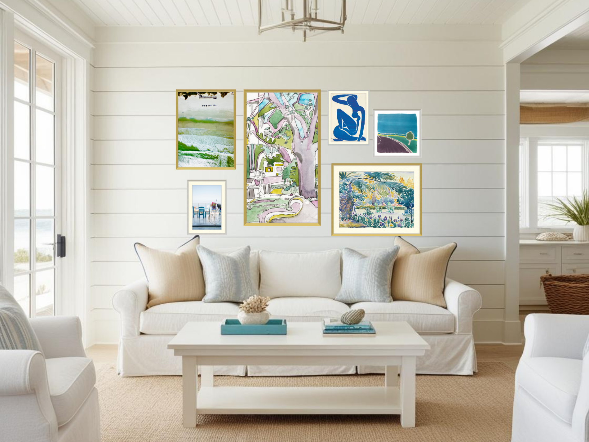 Modern Blue Escape, Gallery Wall set of 6