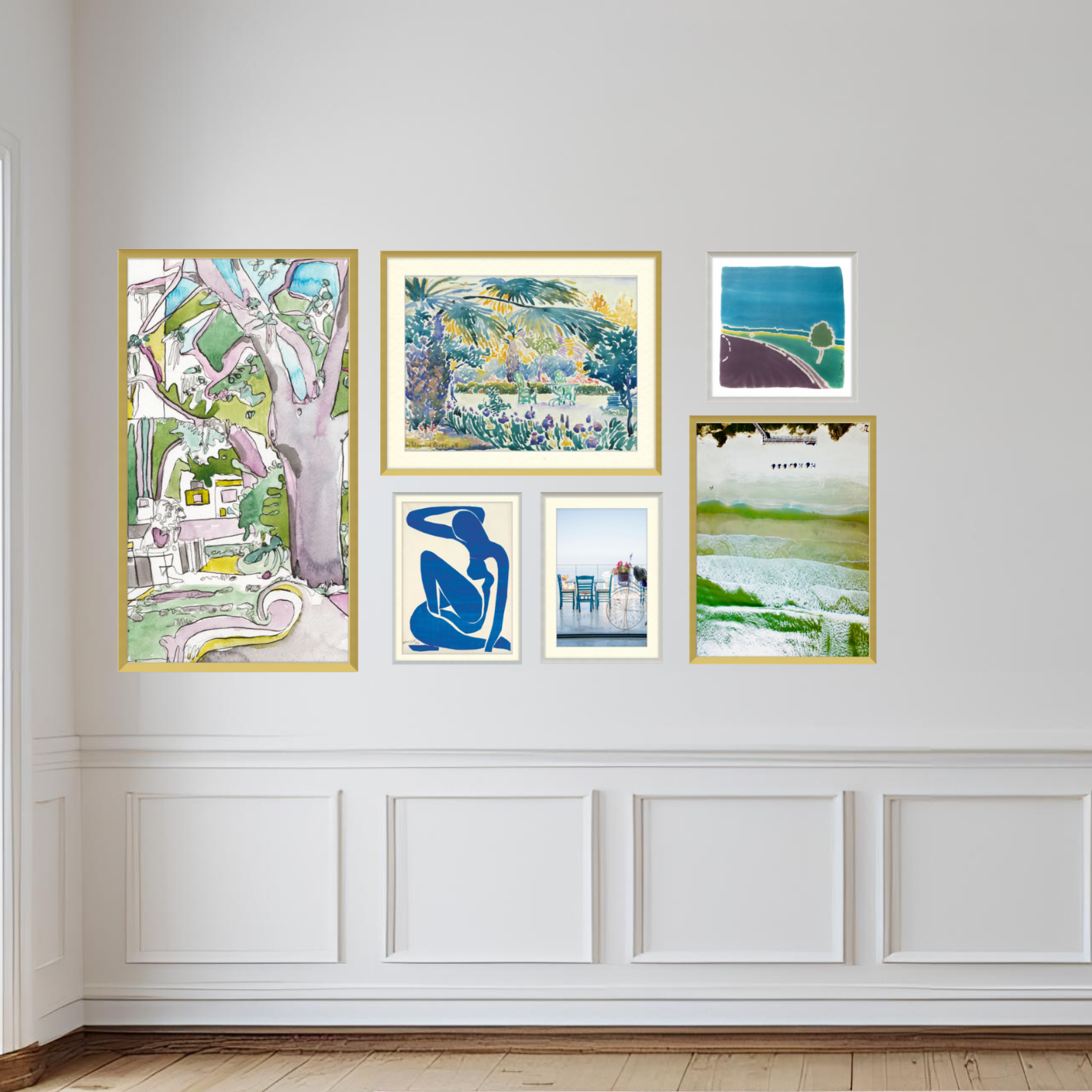 Modern Blue Escape, Gallery Wall set of 6