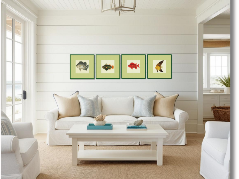 Framed Fishes Found on the Coast of Ceylon (Set of 4)